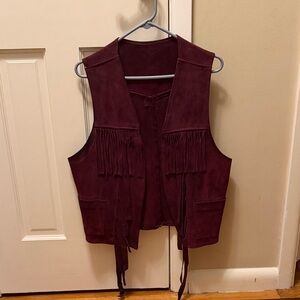 Burgundy Fringe Suede Vest